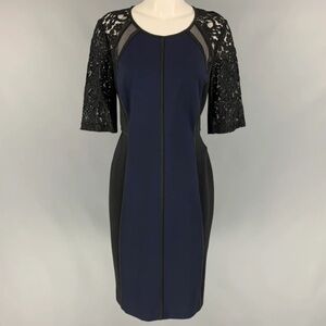 REBECCA TAYLOR Size 8 Black & Navy Rayon Blend Sheath Dress